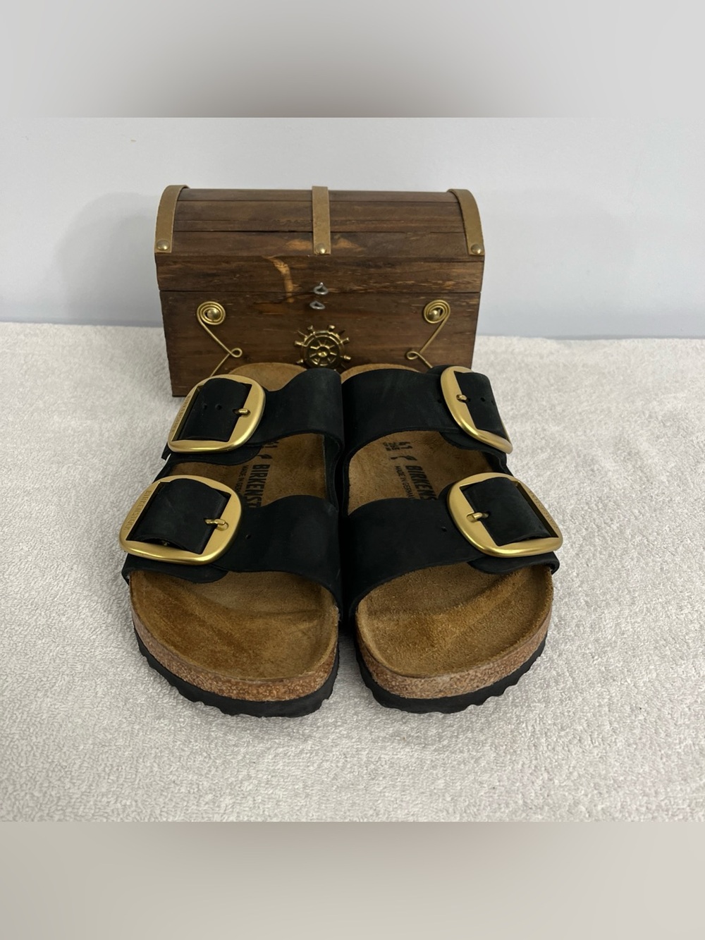 Birkenstock Arizona Big Buckle Sandal Black Nubuck Leather Women’s Size 10 USA - Picture 5 of 12